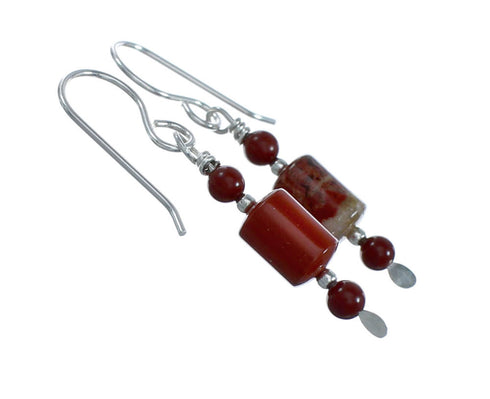 Native American Red Jasper Sterling Silver Bead Earrings X11098